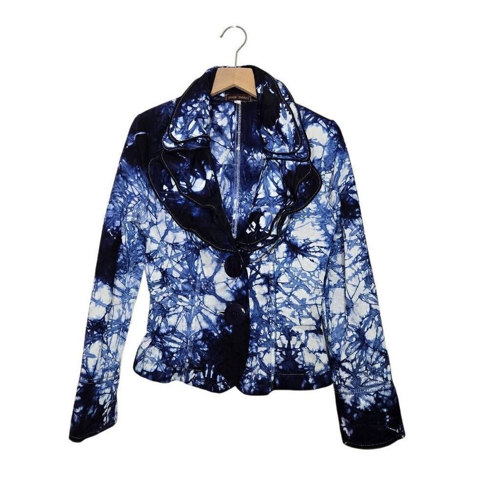 Design Todays Blue White Wired Ruffled Jacket Art to Wear Size Small